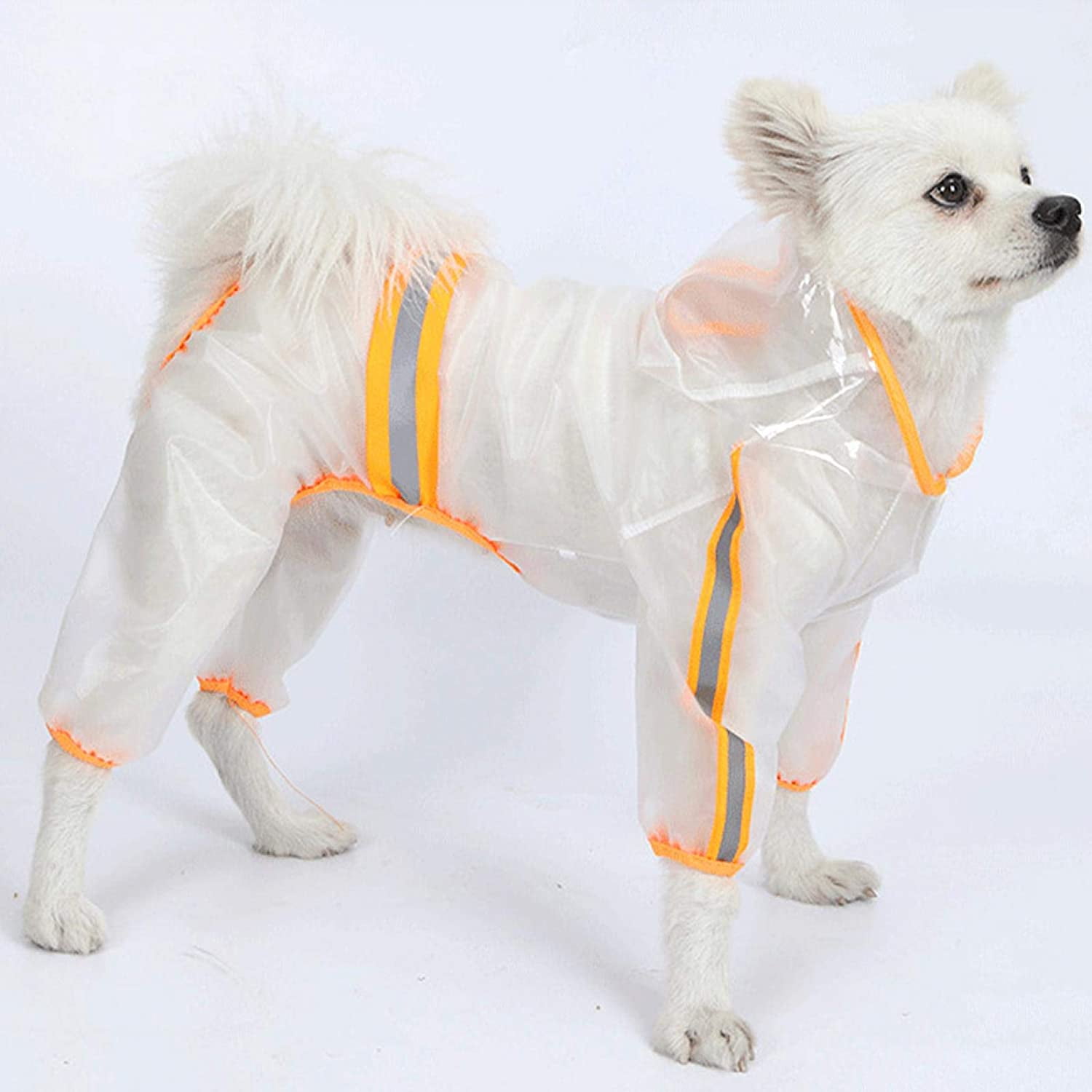 Bmatwk 4 Legs Dog Raincoat Clear Waterproof Rain Coat with Hood and Reflective Strip Dog Poncho