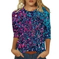 thumbnail image 1 of Hauts de Printemps pour Femmes, Col Rond Décontracté, Manches Trois-Quarts, Imprimé à Sequins, Chemises pour Femmes, Violet m, 1 of 3
