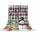 thumbnail image 2 of Christmas Snowman Throw Flannel Blanket 50x80In Xmas Tree Socks Ball Winter Black Plaid Super Soft Cozy Bed Blanket, Lightweight Plush Fuzzy Bed Throw for Bedroom Sofa Couch Living Room, 2 of 4