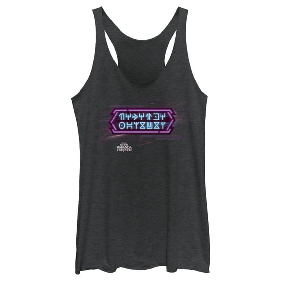 Women's Black Panther: Wakanda Forever Neon Symbols  Racerback Tank Top Black Heather Small
