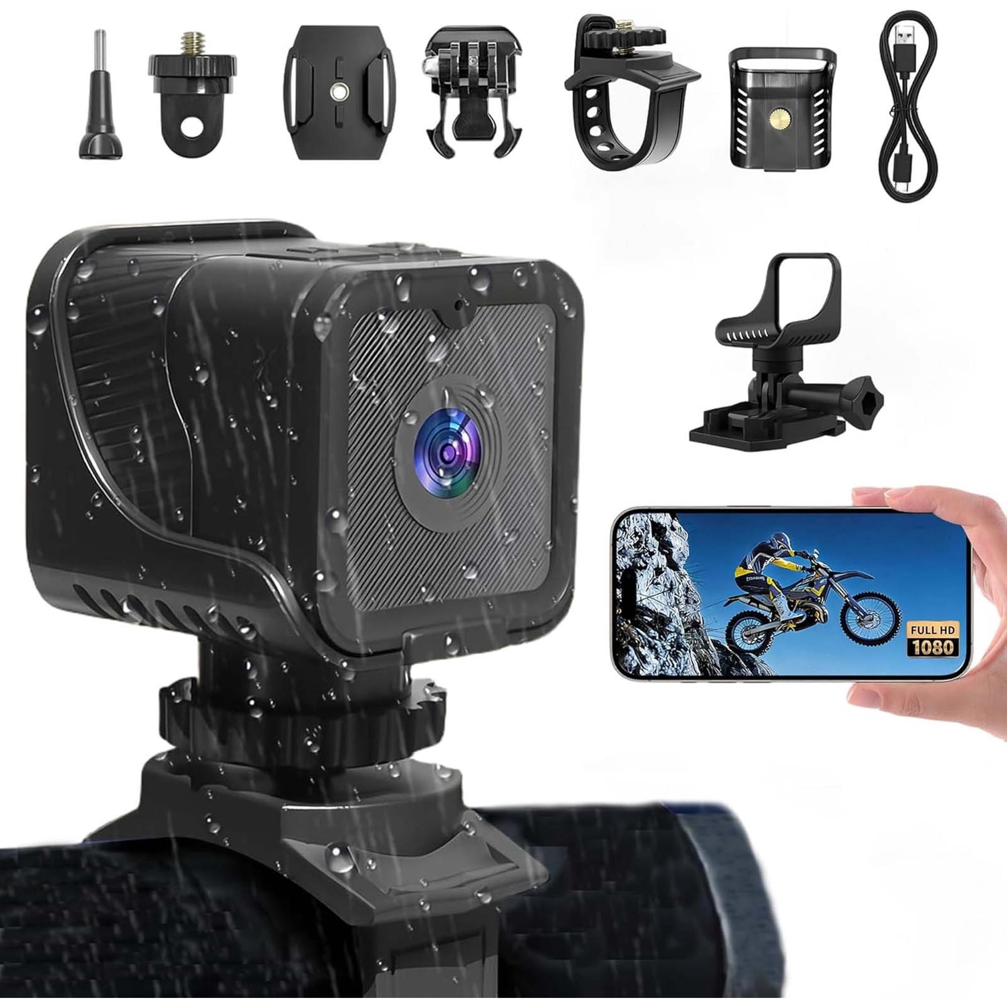 High Resolution 1080P Wifi Hotspot Action Cam, IP68 Weatherproof Outdoor Video Recorder, App Wireless Control Camcorder, Anti Shock Sports Capture Device