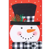 Home & Garden Gingham Snowman Applique Flag Polyester Double Sided 4508Fm