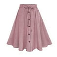 thumbnail image 5 of Besolor Summer Midi Skirt for Women Striped Elastic Waist Drawstring Button Front A-Line Flowy Beach Vacation Skirts, 5 of 6
