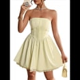 thumbnail image 2 of Vestidos de Fiesta Cortos Sin Tirantes, con Encaje, Abullonados y Corsé. Amarillo XL, 2 of 10