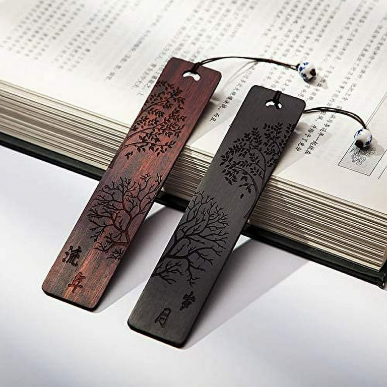 Wood Bookmark,Brynnl 2 Pieces Wooden Bookmark for Men Women Book Lovers,Handmade Natural Wooden Carving Bookmarks Box Set, Book Marks Accessories