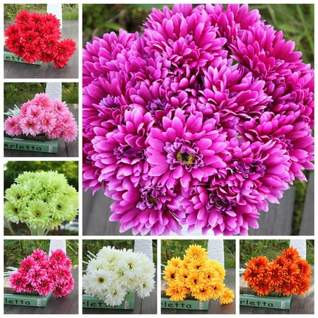 - 10 Heads Artificial Flower Gerbera Gerber Daisy Bridal Bouquet Silk Wedding Party Home Garden Decor