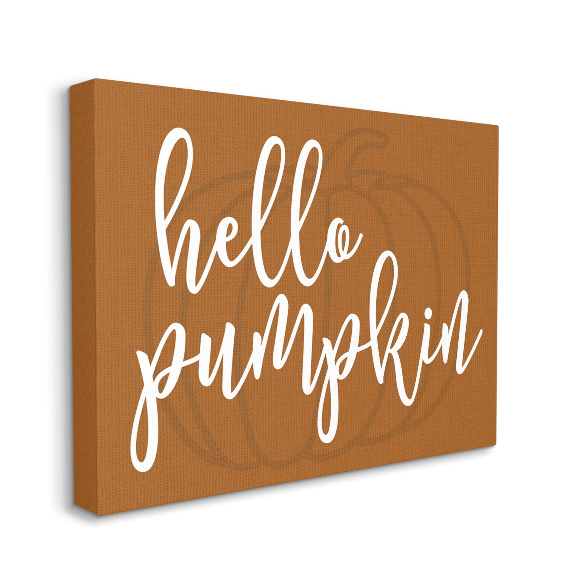 Hello Pumpkin Motif Romantic Autumn Script Phrase Inspirational Graphic Art Gallery-Wrapped Canvas Print Wall Art