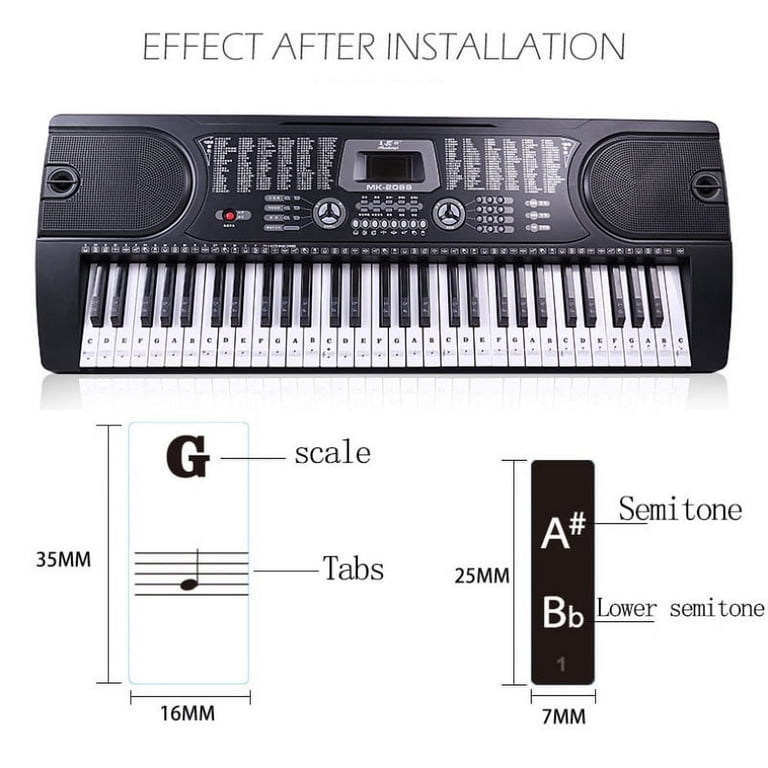 HONGECB Autocollant De Piano Pour 37/49/54/61/88 Touches Blanches E Noires Transparent Et Fin Avec Des Lettres Plus Grandes Amz
