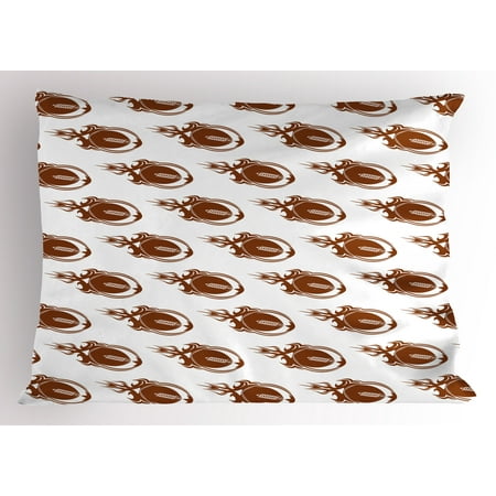 Champion Rugby - American Football Pillow Sham Speedy Flaming Rugby Balls Fire Trails Champion Winner Concept Design, Decorative Standard Size Printed Pillowcase, 26 X 20 Inches, Brown White, by Ambesonne