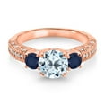 thumbnail image 2 of Gem Stone King 18K Rose Gold Plated Silver Sky Blue Topaz Blue Sapphire and White Moissanite Engagement Ring for Women (2.48 Cttw, Gemstone November Birthstone, Round 7MM and 4MM, Size 6), 2 of 3
