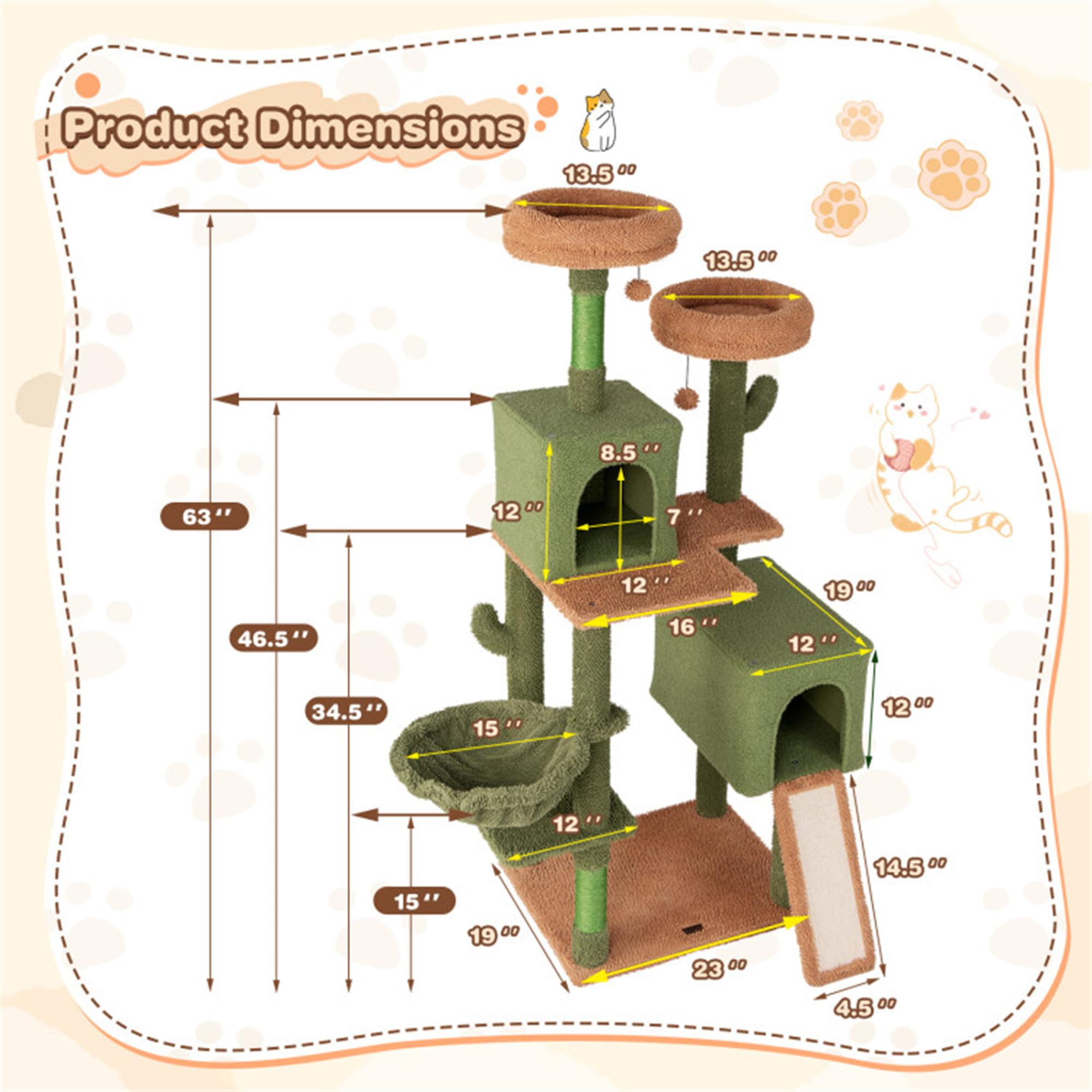 Pefilos 63" Cactus Cat Tree Tower for Indoor Cats, Multi-Level Cat Condo, Cat Tree House with Hammock, Sisal Scratching Posts and Ladder, Green Pefilos 63" Cactus Cat Tree Tower for Indoor Cats, Multi-Level Cat Condo, Cat Tree House with Hammock, Sisal Scratching Posts and Ladder, Green
