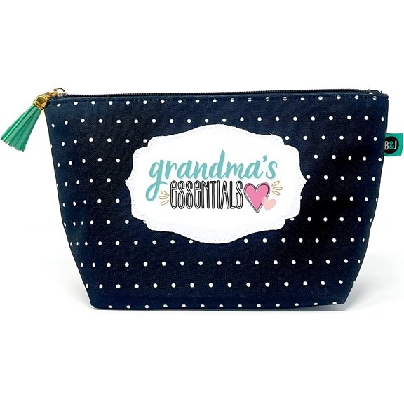 Grandma's Essentials Pouch Gifts for Women Dotted Makeup Bags Cosmetic Bag Travel Toiletry Makeup Pouch Pencil Bag with Zipper Best Grandma Birthday Just Because Gifts