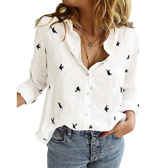 Blusa túnica de manga larga, camisa elegante con cuello en V, camisa con botones, camisa informal holgada de manga larga