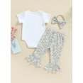 thumbnail image 4 of Bagilaanoe 3Pcs Newborn Baby Girl Easter Outfits Letter Print Short Sleeve Romper Tops + Flare Trousers + Headband 6M 12M 18M 24M Infant Long Pants Set, 4 of 8