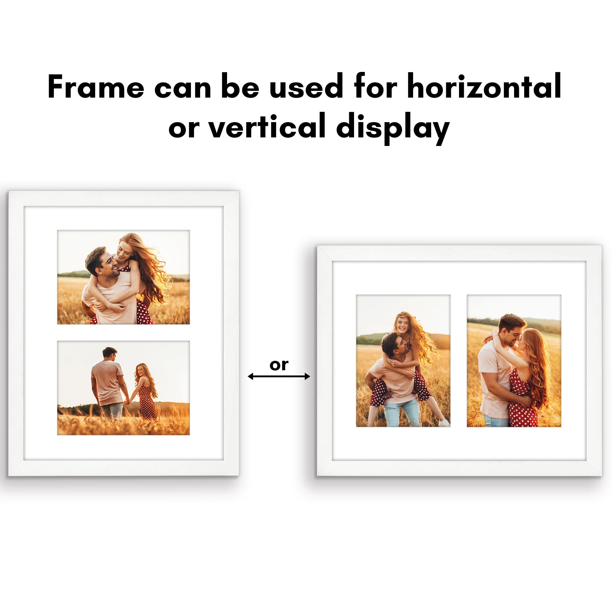 Americanflat 5x7 Picture Frame with Shatter-Resistant Glass Double Fits 2 Use as One 11x14 Signature Wall - White
