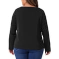 thumbnail image 3 of Blusa básica de mujer plus size Agnes Orinda, con cuello en V, manga larga, corte frontal con cadena metálica, talla 4X, color negro, 3 of 5