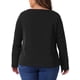 thumbnail image 3 of Blusa básica de mujer plus size Agnes Orinda, con cuello en V, manga larga, corte frontal con cadena metálica, talla 2X, color negro, 3 of 5