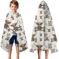 thumbnail image 3 of Beige Highland Cow Fence Daisy Pattern Hooded Bath Towel，50"x30" for Ages 3 To 12 Kids, Quick Dry Lightweight Soft Microfiber Hood Beach Towel Cover Up for Kids, 3 of 7