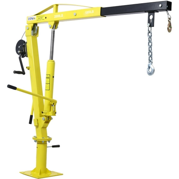 Hydraulic Pickup Truck Crane with Hand Winch, 2000LB Capacity Adjustable Boom Hoist with 360° Rotation