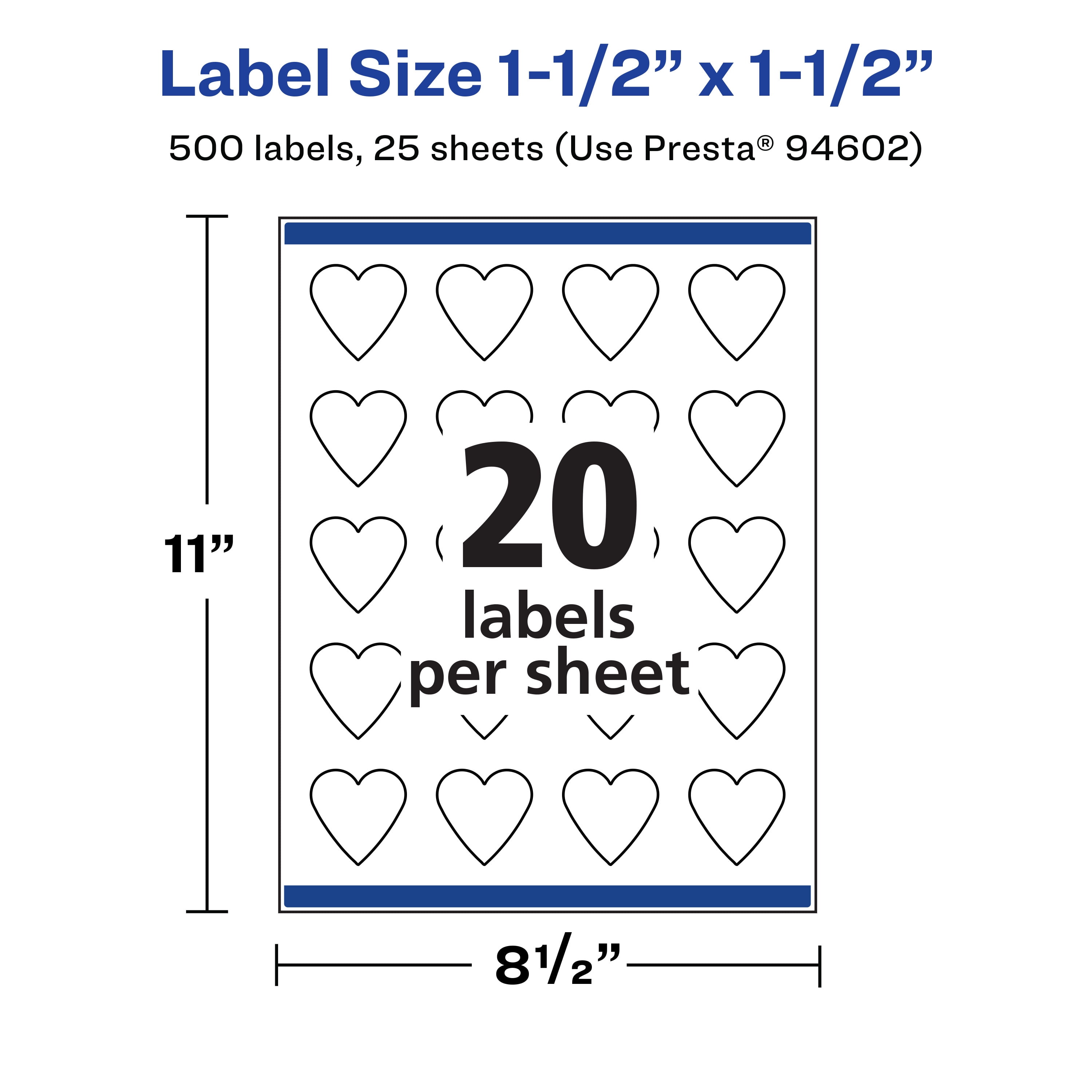Avery Removable Heart Labels, 1.5" x 1.5", 500ct