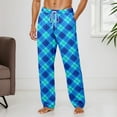 thumbnail image 2 of Men Pajama Pants Plaid Stretch Comfy Lounge Pants Drawstring Waist Sleep Bottoms with Pockets Halloween Christmas Loose Fit Pj Bottoms (4-Blue, XX-Large), 2 of 6
