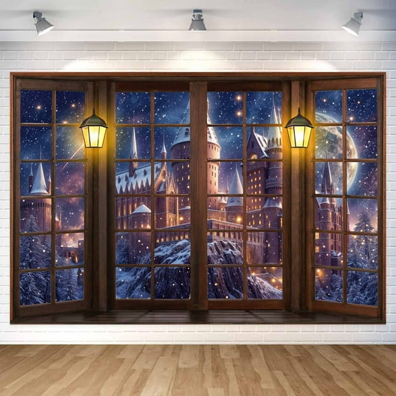 Fantasy Castle Window Backdrop,Mysterious Medieval Gothic Palace Photo Background,Fairy Tale Night Cliff Halloween Party Decoration Banner,Baby Shower Birthday Party Booth Photo Studio Props-7x5FT