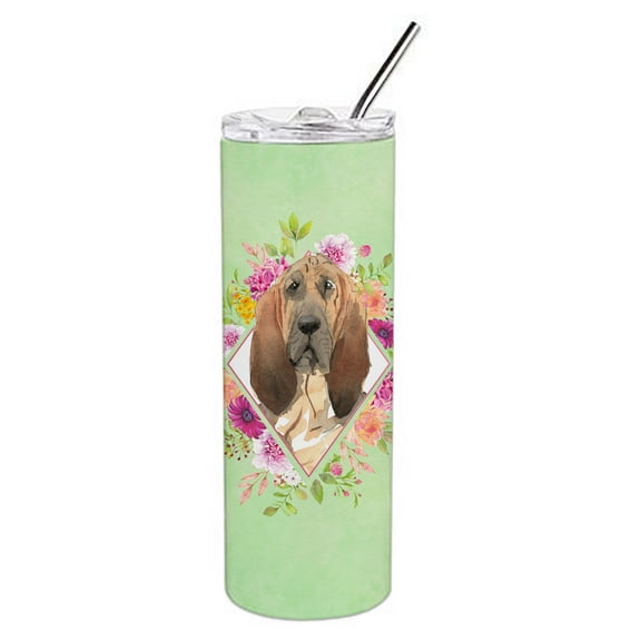 Carolines Treasures CK4419TBL20 Bloodhound Green Flowers Stainless Steel 20 oz Skinny Tumbler 20 oz multicolor