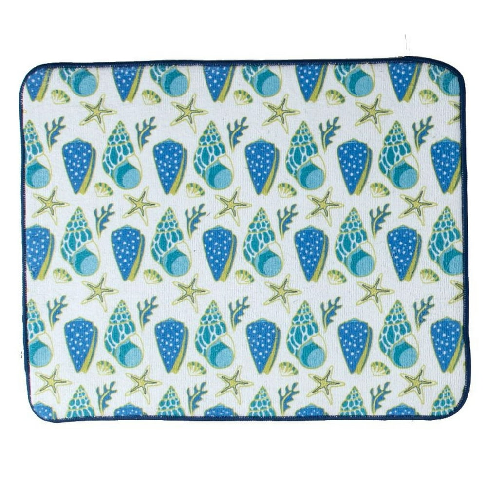 Kay Dee Blue and Green Saltwater Shells Kitchen Countertop Drying Mat
