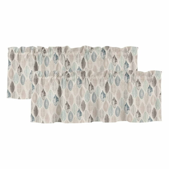 2 Pack Leaves Specimens Valance for Window Blue Khaki Teal Grey Burlap Background Kitchen Valance Rod Pocket Short Curtain Topper Decorative Window Treatment for Living Room Bedroom 42"x12"