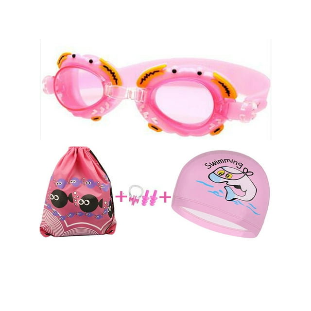 Anyprize 5-12 Years Kid's Waterproof Swim Goggles Anti Fog , Children Swimming Goggels with Nose Clip, Ear Plugs, Protection Case, (A064PK, Pink)
