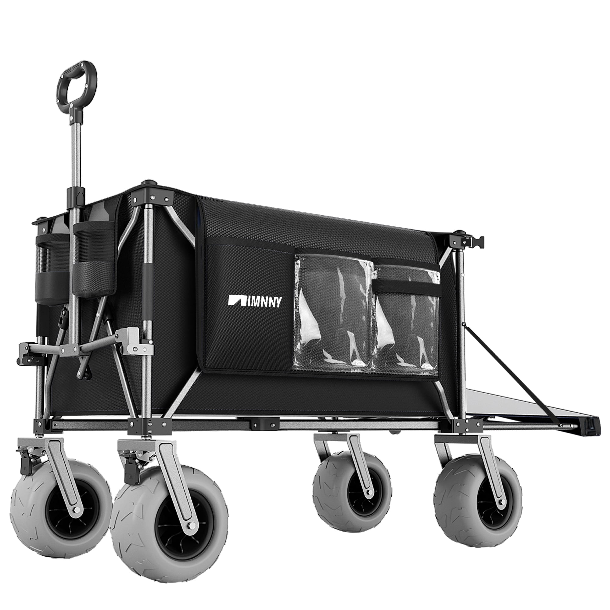 Beach Wagon with 9x4 PU Wheels 500 lbs Capacity Expandable Tailgate 300L Storage Sand Cart
