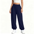 thumbnail image 2 of Womens Jogger Sweatpants Elastic High Waist Solid Relaxed Fit Joggers Ribbed Cuff Casual Athletic Trousers with Side Pockets Navy M, 2 of 6
