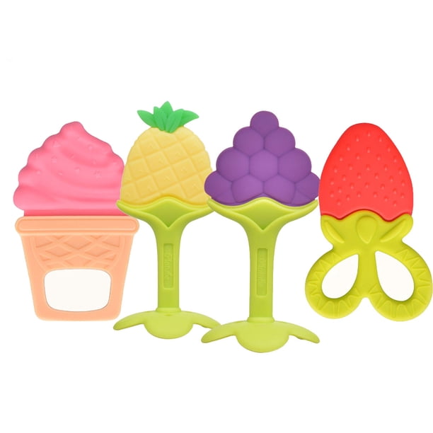 Toys for Kids, 4PC Soft Fruit Infant Baby Teether Silicone Pacifier Soother Teething Toy