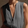 thumbnail image 4 of TEAJOPSUU Cotton Linen Rompers for Women Solid Color Sleeveless V Neck Zip Front Short Jumpsuits with Pockets Casual Summer Daily Rompers Dark Gray, 4 of 6