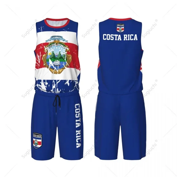 Team-up Costa Rica Flag Grain Men Basketball Jersey Set Shirt & Pants Sleeveless Custom Name Nunber Exclusive