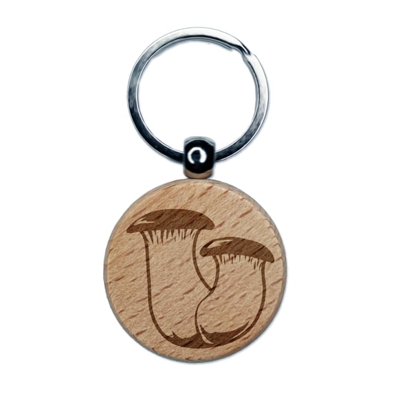 Eryngii King Oyster Trumpet Mushroom Fungus Round Keychain Charm Tag - Engraved Wood