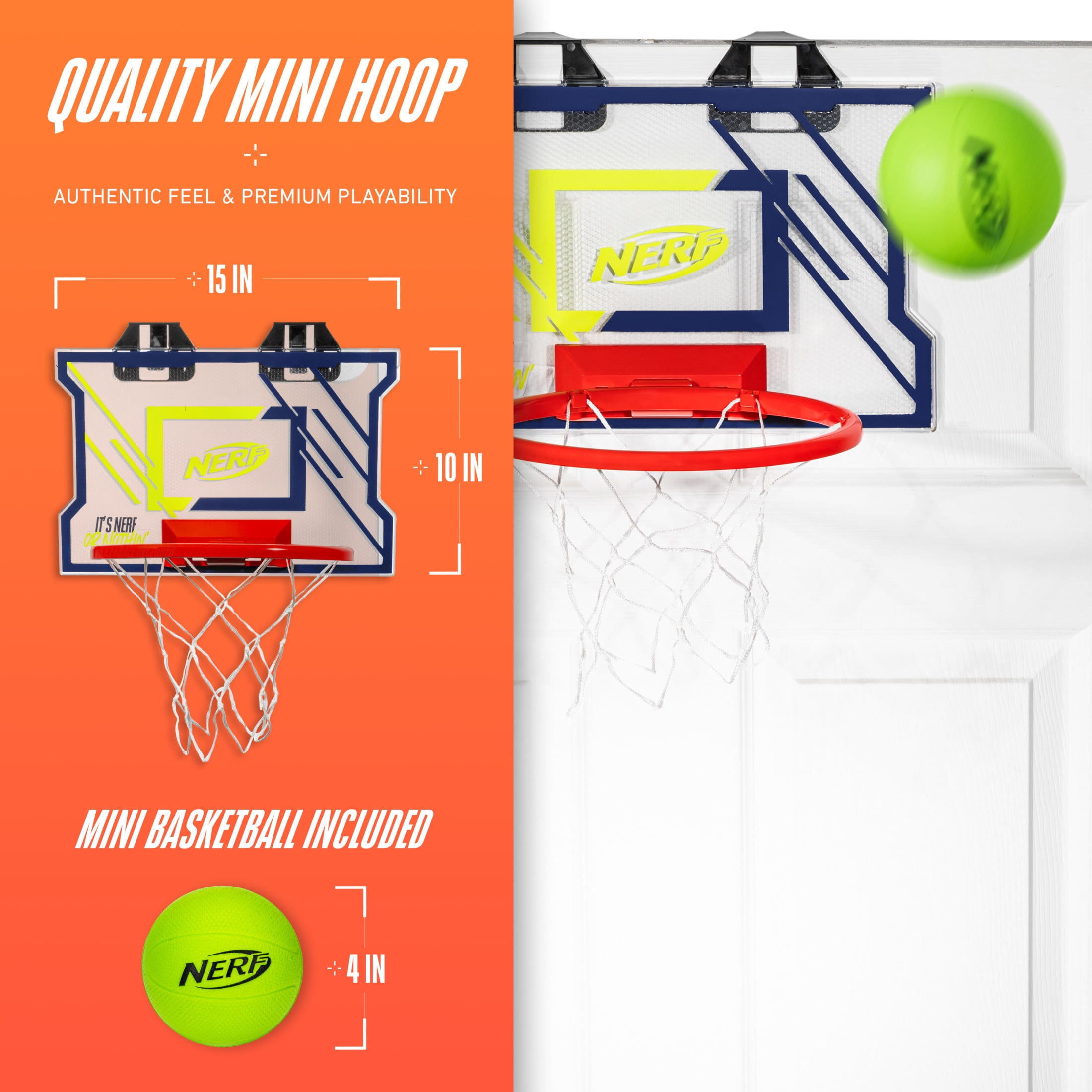 NERFOOP Elite Basketball Hoop Set - Over the Door Mini Hoop Set with NERF Foam Basketball - Perfect Bedroom + Office Accessory Hoop - Includes Foam Ball