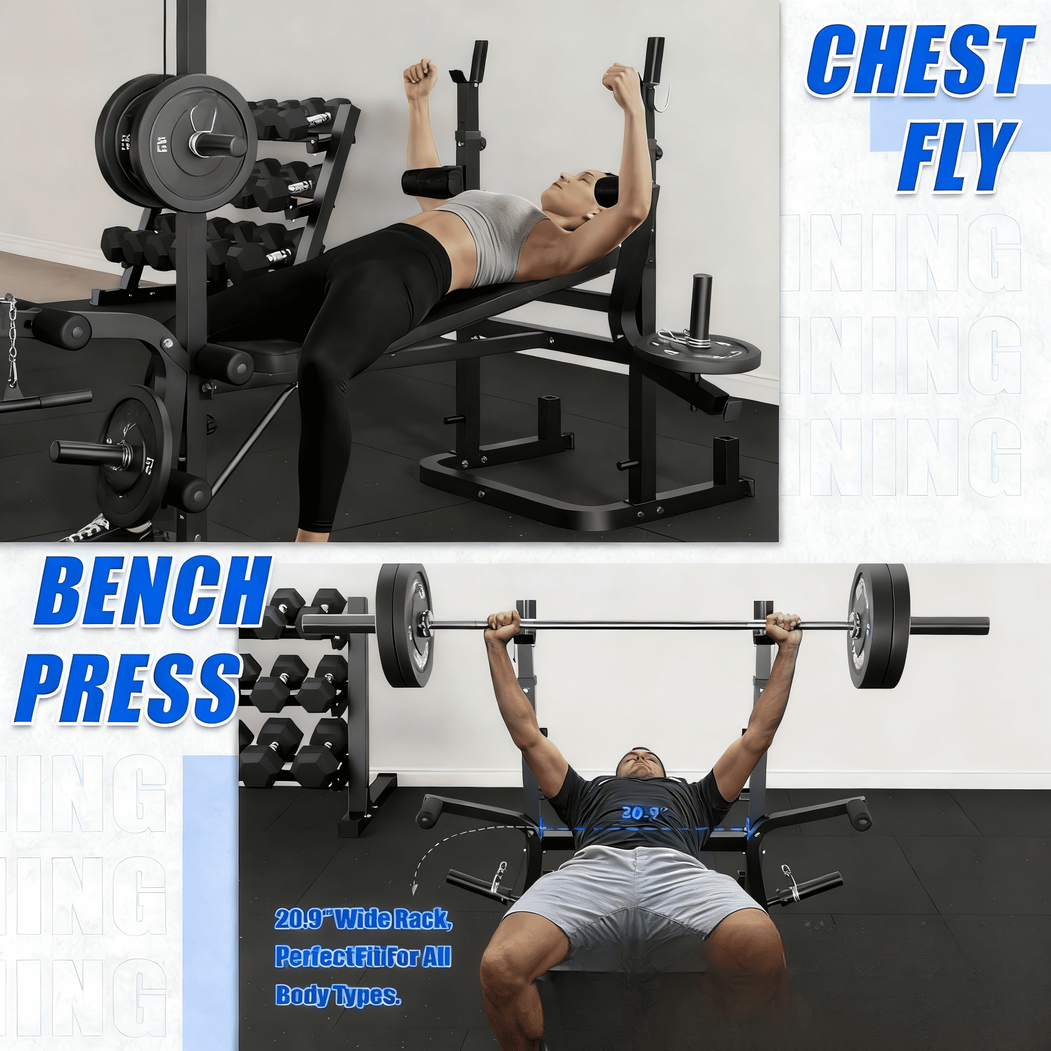 Adjustable Weight Bench 900lbs 9 in 1 with Lat Pull Down, Leg Extension and Leg Curl, Chest Fly and Preacher Curl Workout Bench Multi-Function Strength Training Bench Press Exercise Equipment