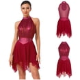 thumbnail image 2 of Aislor Women Ruched Metallic Mesh Lyrical Dance Dress Irregular Ballet Leotard Modern Contemporary Burgundy XL, 2 of 7