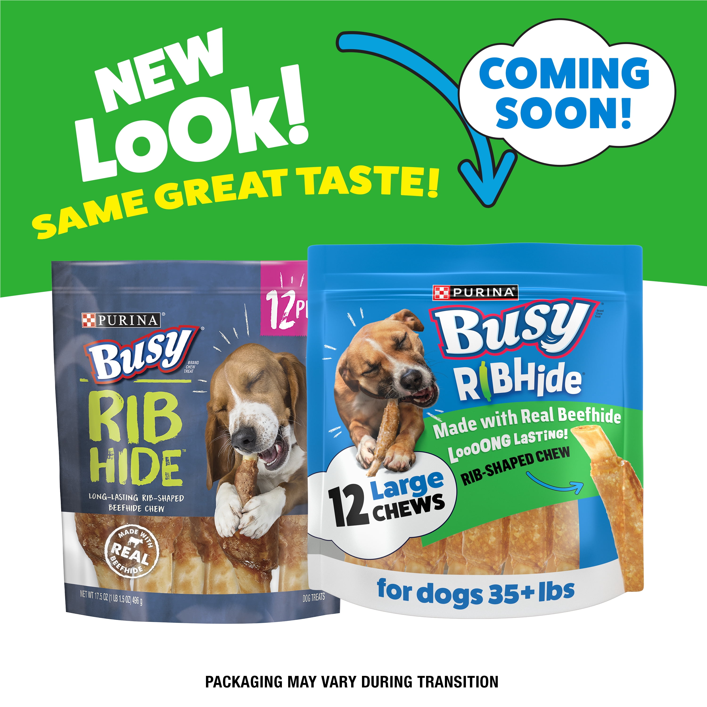 (3 pack) Purina Busy Bone Small & Medium Dog Treats Ribhide with Real Beef Chews, 17.5 oz Pouch