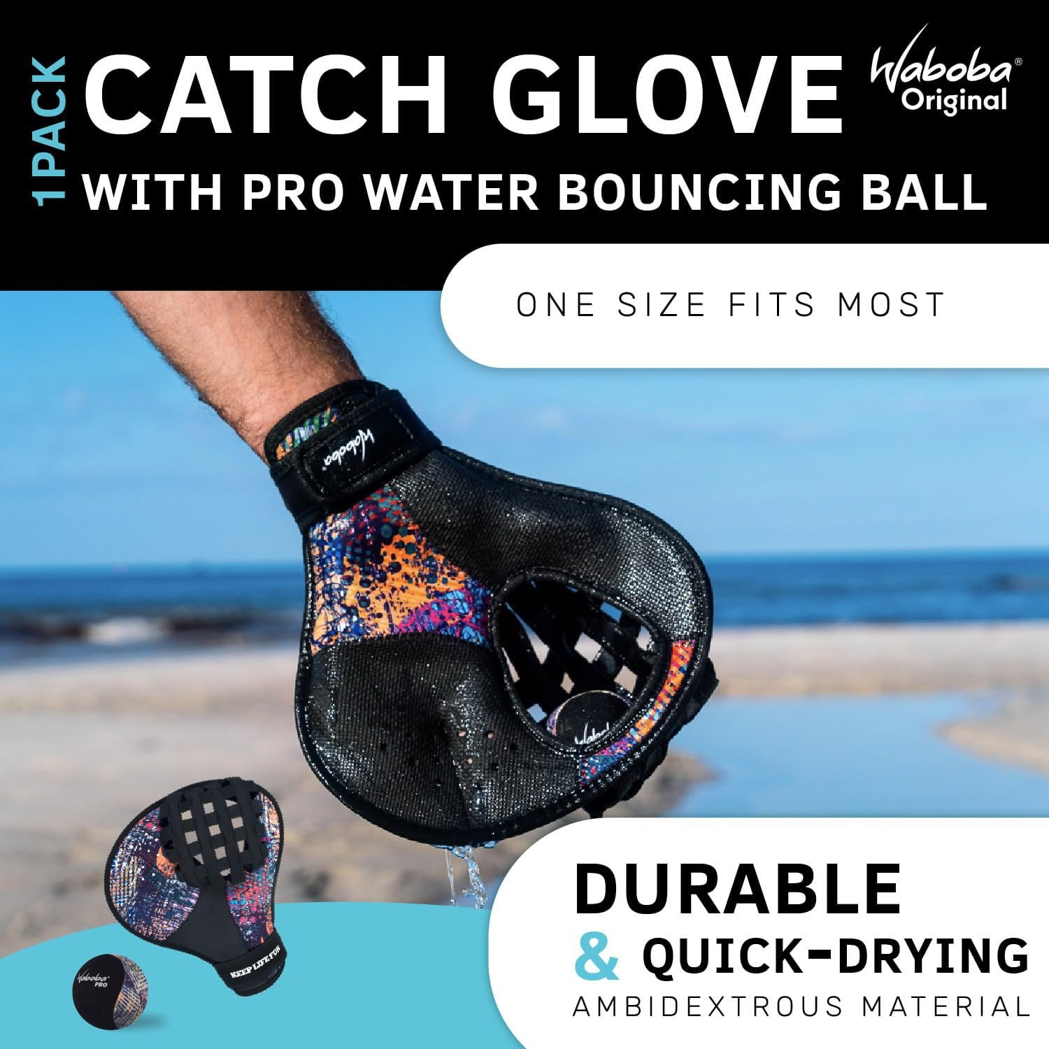 Waboba Water Pro Catch Glove & Pro Water-Bouncing Ball Set Ball Catching Baseball-Style Mitt