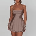 thumbnail image 4 of Women's Sexy Backless Satin Mini Dress Layered Ruffle Hem Tie Back Graduation Dress, 4 of 9
