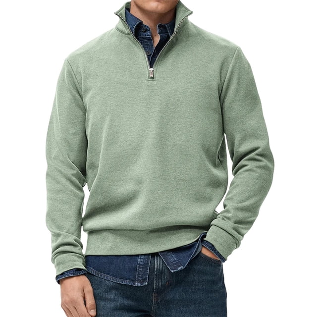 Migroa Essential Men's Quarter-Zip Sweatshirt -Solid Color Stand-Up Collar Design, Multiple Color Options, Premium Casual Wear Under $20, Green Xl