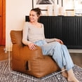 thumbnail image 3 of Big Joe Dorm Bean Bag Chair with Drink Holder and Pocket for Teens and Kids, Caramel Vegan Leather, Kids and Teens, 3 foot Gaming and Reading Nook Seat, Refillable, 3 of 8