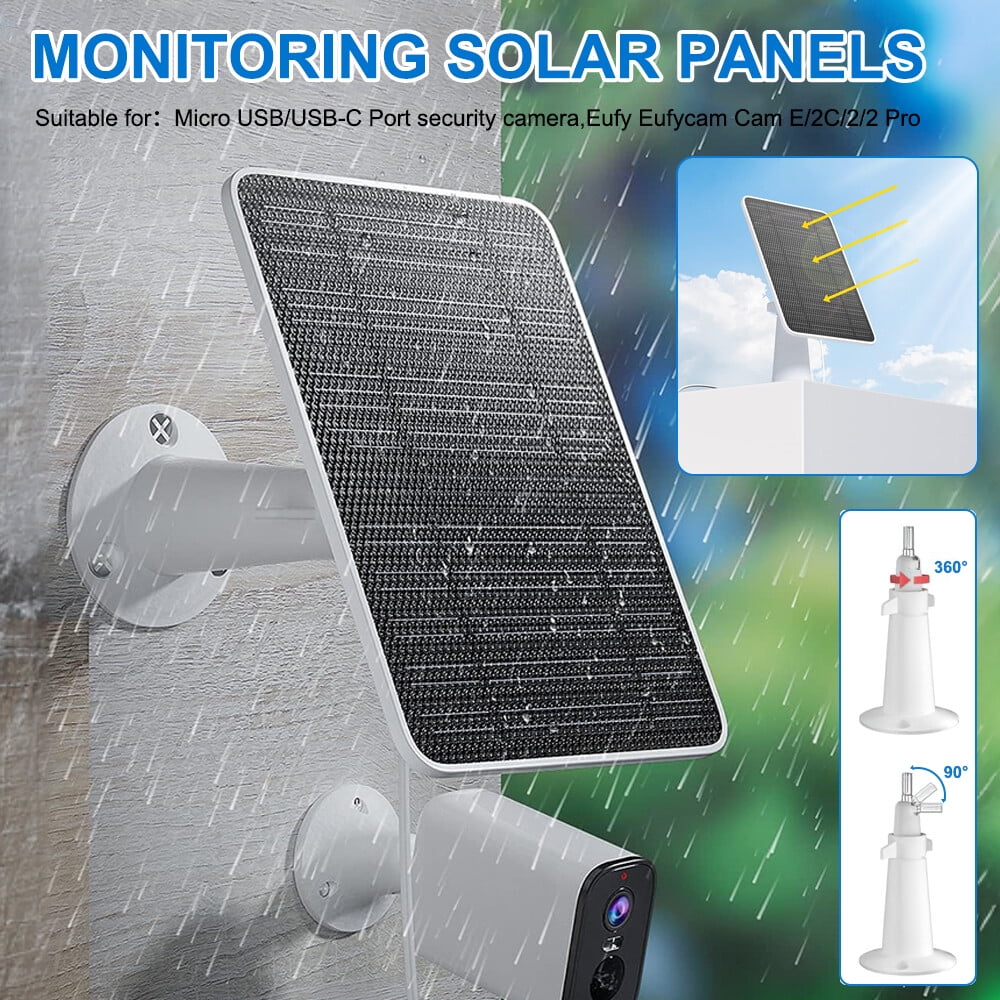 Solar Panel for Security Camera,10W USB Solar Panel Micro USB & USB-C Port Solar Panel IP65 Waterproof Solar Charger for Camera with 360°Adjustable Mounting