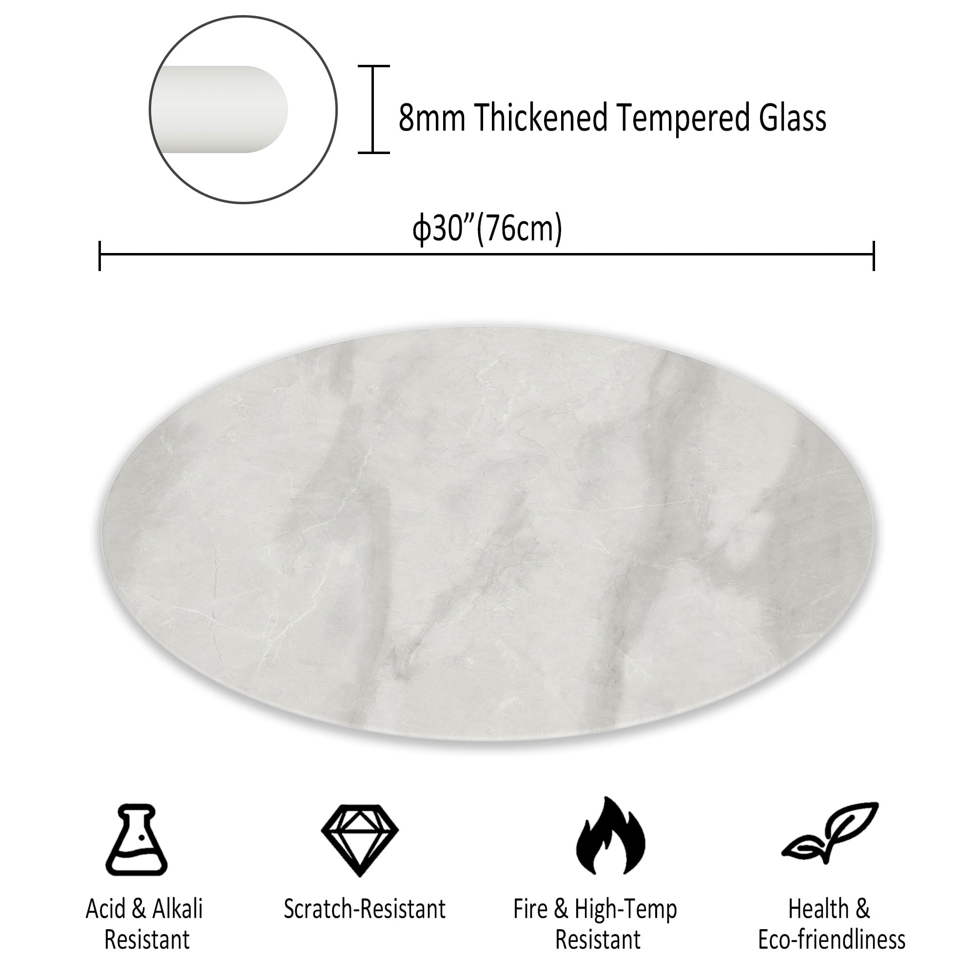 MAYEERTY 30in Round Tempered Glass Table Top, 0.31in Thick Marble Print DIY Replacement Table Cover, Heat & Scratch Proof Desktop for Small Side Coffee Bistro Patio Table