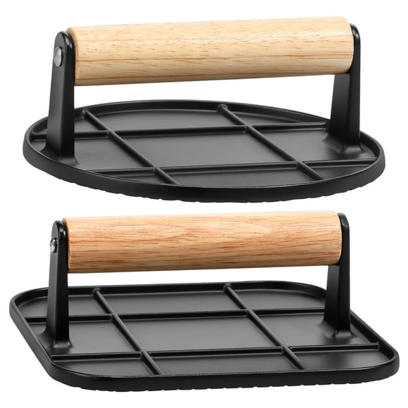 HLONK Presse à Hamburger Carrée et Ronde en Alliage d'Aluminium avec Manche en Bois Presse à Hamburger Antiadhésive Outil Multifonctionnel pour Sandwichs Burgers Steaks Bacon