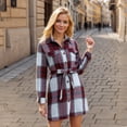 thumbnail image 4 of Efsteb Fall Dresses for Women 2025 Belted Plaid Button Dress Casual Long Sleeve Short A Line Dress (Red,XL), 4 of 5