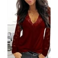thumbnail image 2 of JustVH Women Lace Sexy Deep V Neck Shirts Long Sleeve Low Cut Top, 2 of 4
