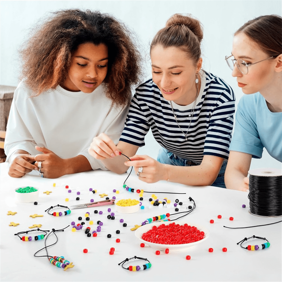 1800Pcs Plan Bracelet Bead DIY with Colorful Assorted Beads 170 Yards Waxed Cotton Thread Cord Christian Bible Craft Kit